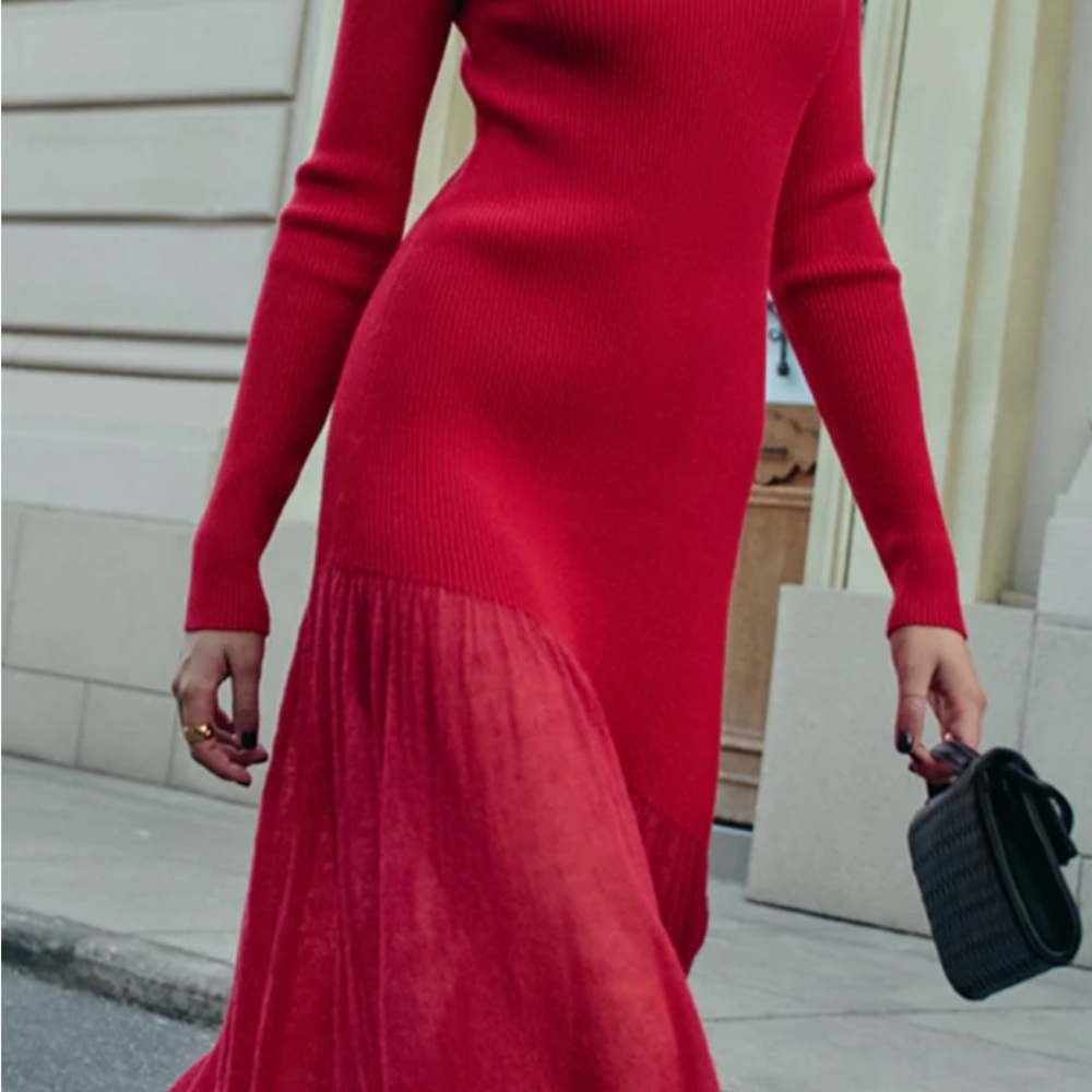 Commense Vibrant Red Long Sleeve Dress